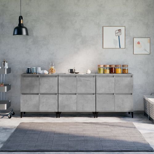 Buffets 3 pcs gris béton 60x35x70 cm bois d'ingénierie - Photo n°2; ?>