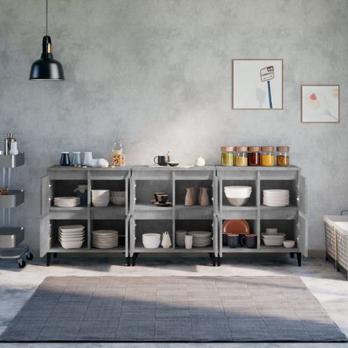 Buffets 3 pcs gris béton 60x35x70 cm bois d'ingénierie - Photo n°3; ?>