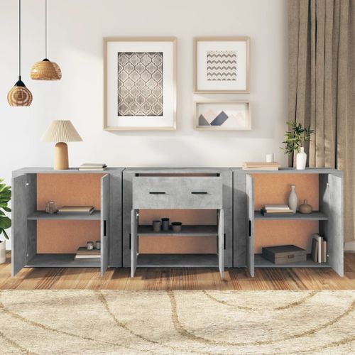 Buffets 3 pcs gris béton bois d'ingénierie - Photo n°3; ?>