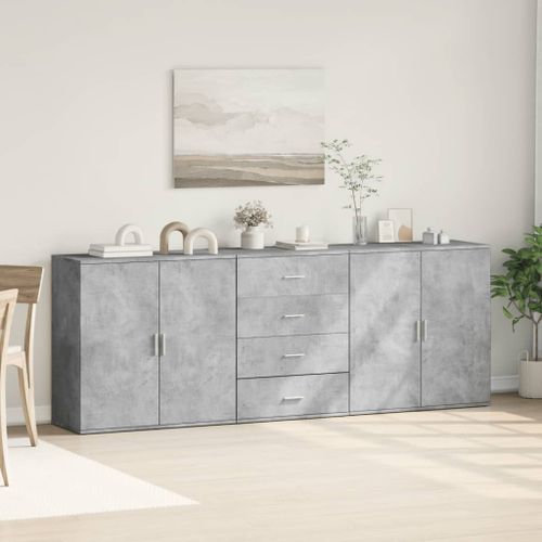 Buffets 3 pcs gris béton bois d'ingénierie - Photo n°2; ?>