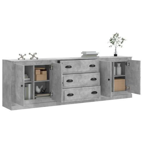 Buffets 3 pcs gris béton bois d'ingénierie - Photo n°3; ?>