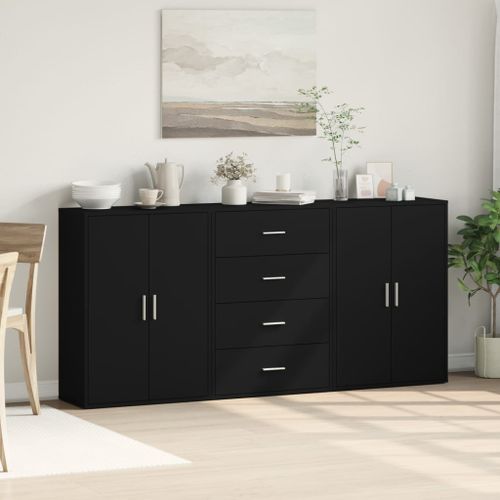 Buffets 3 pcs noir 60x31x84 cm bois d'ingénierie - Photo n°3; ?>