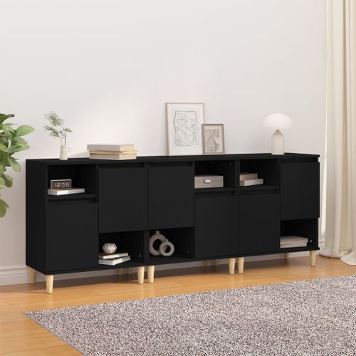 Buffets 3 pcs noir 60x35x70 cm bois d'ingénierie - Photo n°2; ?>