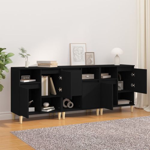 Buffets 3 pcs noir 60x35x70 cm bois d'ingénierie - Photo n°3; ?>