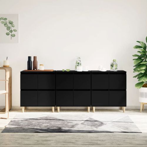 Buffets 3 pcs noir 60x35x70 cm bois d'ingénierie - Photo n°2; ?>