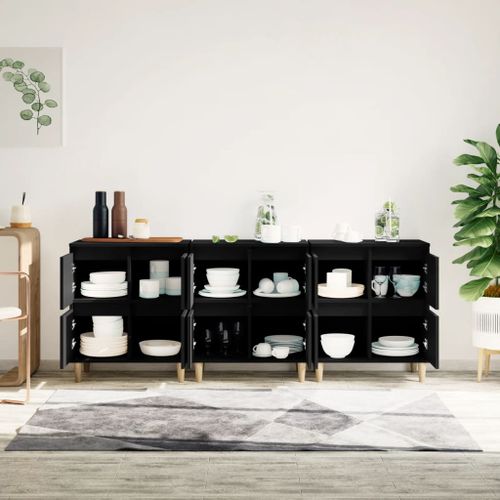 Buffets 3 pcs noir 60x35x70 cm bois d'ingénierie - Photo n°3; ?>