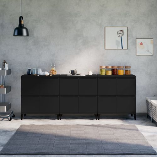 Buffets 3 pcs noir 60x35x70 cm bois d'ingénierie - Photo n°2; ?>