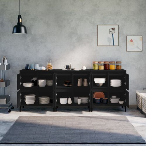 Buffets 3 pcs noir 60x35x70 cm bois d'ingénierie - Photo n°3; ?>