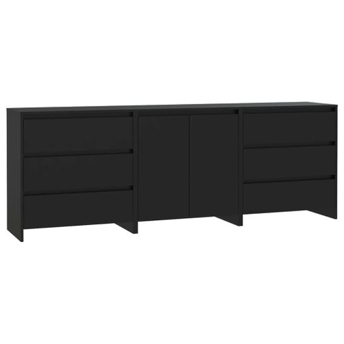 Buffets 3 pcs Noir Bois d'ingénierie 2 - Photo n°2; ?>