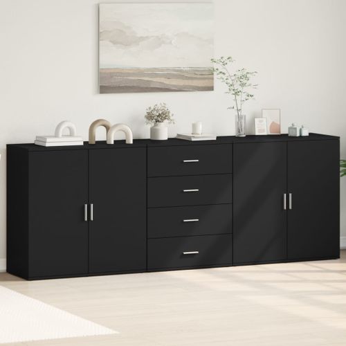 Buffets 3 pcs noir bois d'ingénierie - Photo n°2; ?>