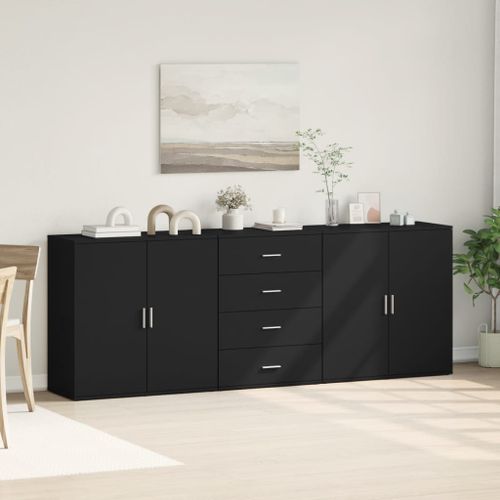 Buffets 3 pcs noir bois d'ingénierie - Photo n°3; ?>