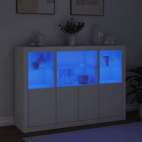 Buffets avec lumières LED 3 pcs blanc bois d'ingénierie - Photo n°3; ?>