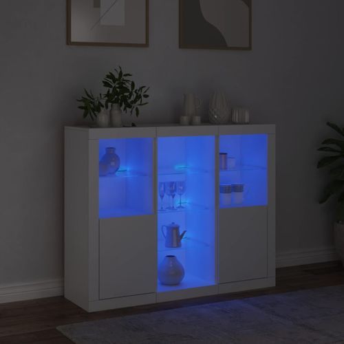 Buffets avec lumières LED 3 pcs blanc bois d'ingénierie - Photo n°3; ?>