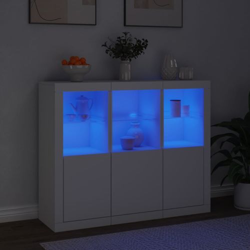 Buffets avec lumières LED 3 pcs blanc bois d'ingénierie - Photo n°3; ?>