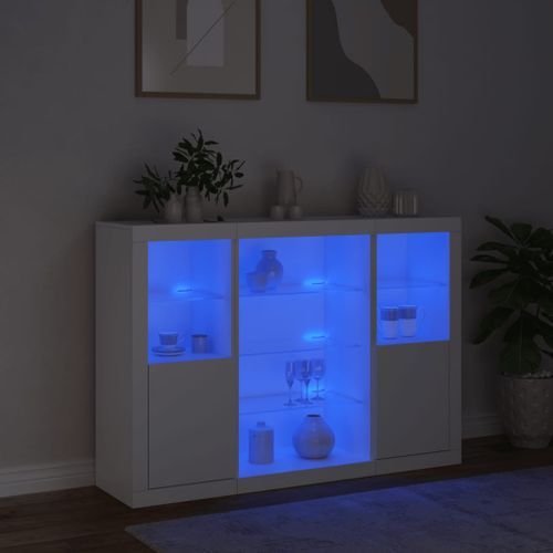 Buffets avec lumières LED 3 pcs blanc bois d'ingénierie - Photo n°3; ?>