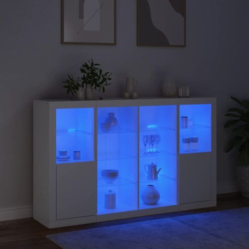 Buffets avec lumières LED 3 pcs blanc bois d'ingénierie - Photo n°3; ?>