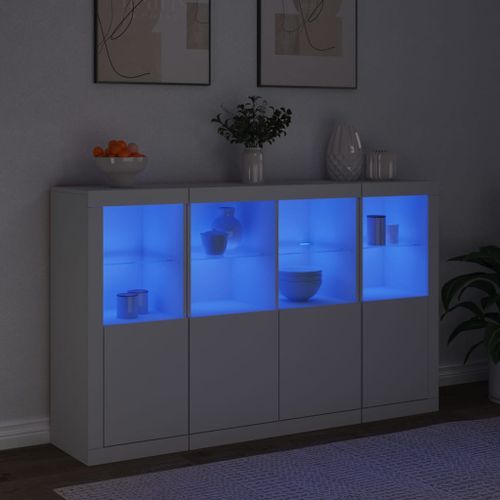 Buffets avec lumières LED 3 pcs blanc bois d'ingénierie - Photo n°3; ?>