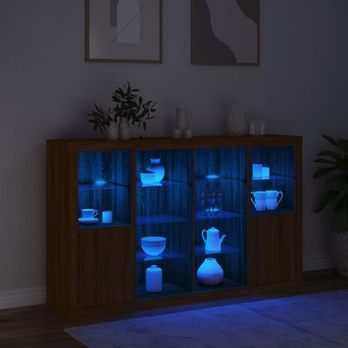 Buffets avec lumières LED 3 pcs chêne brun bois d'ingénierie - Photo n°3; ?>