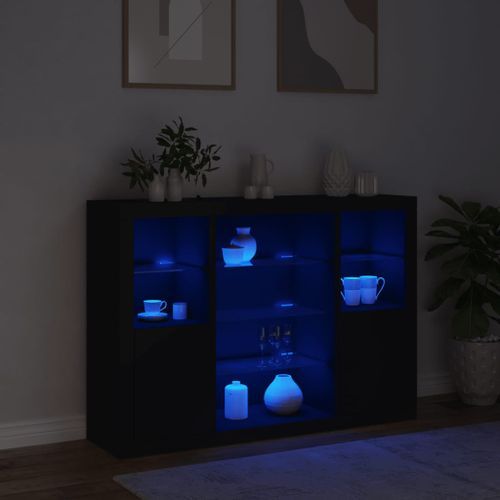 Buffets avec lumières LED 3 pcs noir bois d'ingénierie - Photo n°3; ?>