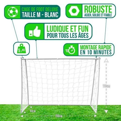BUMBER Cage de football Deluxe M - 150 x 110 x 60 cm - Blanc - Photo n°2; ?>