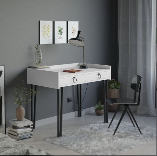 Bureau 1 tiroir bois blanc avec des pieds en métal noir Louza 100 cm - Photo n°2; ?>