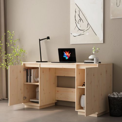 Bureau 140x50x75 cm bois massif de pin - Photo n°3; ?>