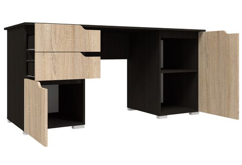 Bureau 2 tiroirs bois chêne clair et foncé Compact 160 cm - Photo n°2; ?>