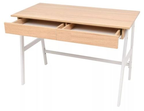 Bureau 2 tiroirs bois chêne clair et pieds métal blanc Frozen - Photo n°3; ?>