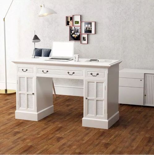 Bureau 3 tiroirs 2 portes bois blanc Vanyarel - Photo n°2; ?>