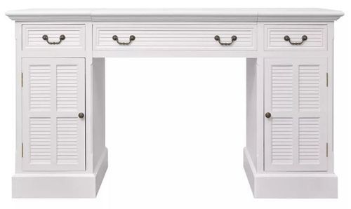 Bureau 3 tiroirs 2 portes bois blanc Vanyarel - Photo n°3; ?>