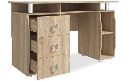 Bureau 3 tiroirs 5 étagères bois chêne clair Marte 125 cm - Photo n°2; ?>