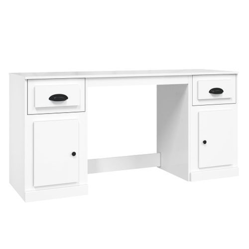 Bureau avec armoire blanc brillant bois d'ingénierie - Photo n°2; ?>