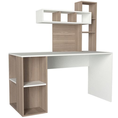 Bureau avec étagère intégré bois naturel et blanc Ciska 120 - Photo n°3; ?>