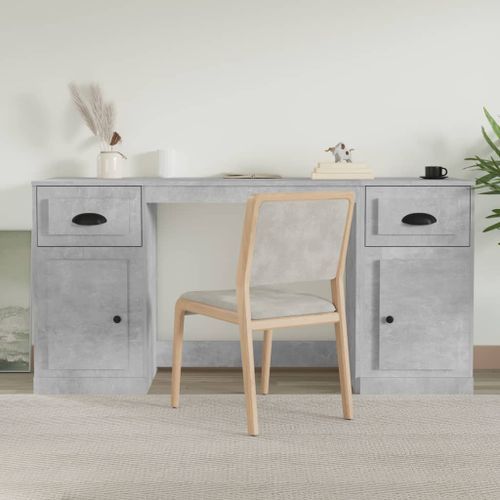 Bureau avec armoire gris béton bois d'ingénierie - Photo n°2; ?>