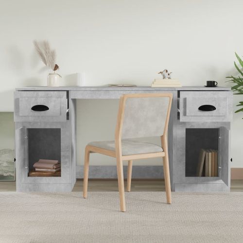 Bureau avec armoire gris béton bois d'ingénierie - Photo n°3; ?>