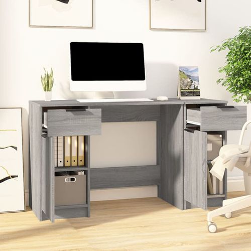 Bureau avec armoire latérale Sonoma gris Bois d'ingénierie - Photo n°3; ?>