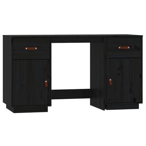 Bureau avec armoires Noir 135x50x75 cm Bois massif de pin - Photo n°2; ?>