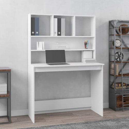 Bureau avec étagères Blanc 102x45x148 cm Bois d'ingénierie - Photo n°2; ?>