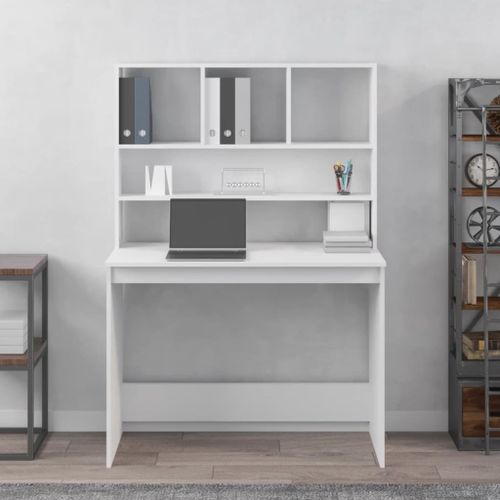 Bureau avec étagères Blanc 102x45x148 cm Bois d'ingénierie - Photo n°3; ?>