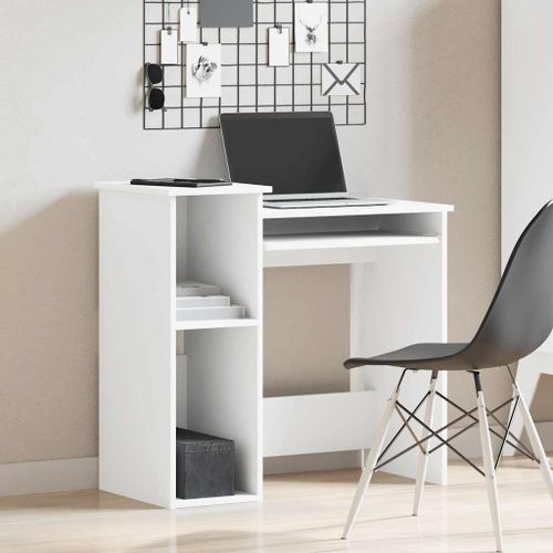 Bureau avec étagères blanc 84x40x78 cm bois d'ingénierie - Photo n°3; ?>