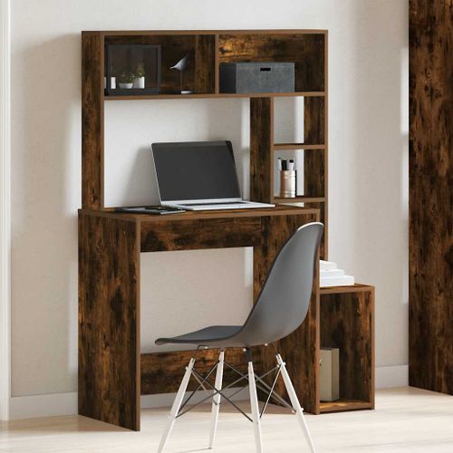 Bureau avec étagères chêne fumé 100x45x140 cm bois d'ingénierie - Photo n°3; ?>