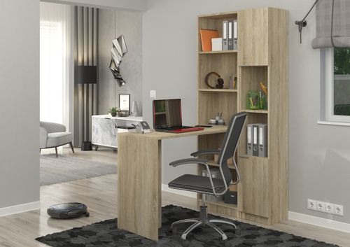 Bureau avec étagères et armoire de rangement bois clair Sonoma Polaz 125 cm - Photo n°2; ?>