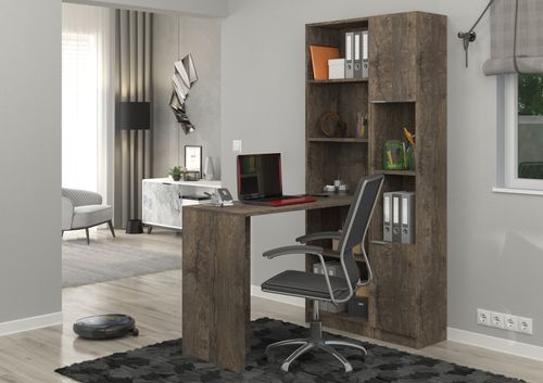Bureau avec étagères et armoire de rangement marron grisé Polaz 125 cm - Photo n°2; ?>