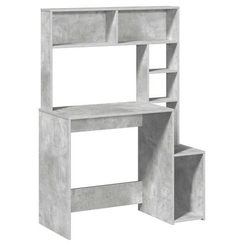 Bureau avec étagères gris béton 100x45x140 cm bois d'ingénierie - Photo n°2; ?>