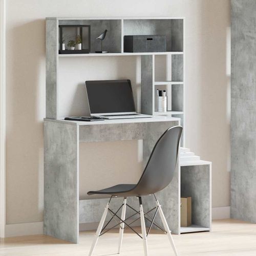 Bureau avec étagères gris béton 100x45x140 cm bois d'ingénierie - Photo n°3; ?>