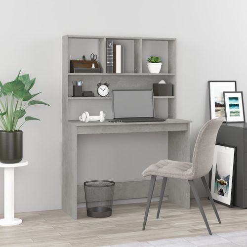 Bureau avec étagères Gris béton 102x45x148 cm Bois d'ingénierie - Photo n°2; ?>