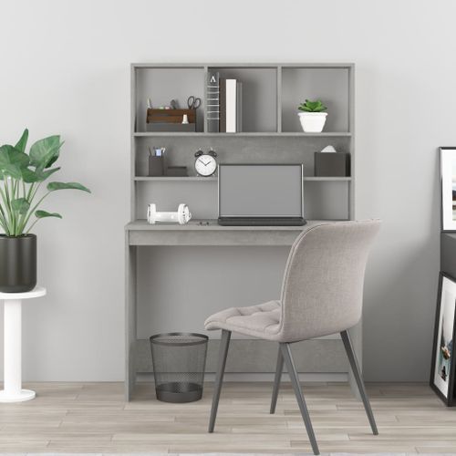 Bureau avec étagères Gris béton 102x45x148 cm Bois d'ingénierie - Photo n°3; ?>