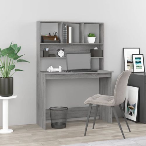 Bureau avec étagères Sonoma gris 102x45x148cm Bois d'ingénierie - Photo n°2; ?>