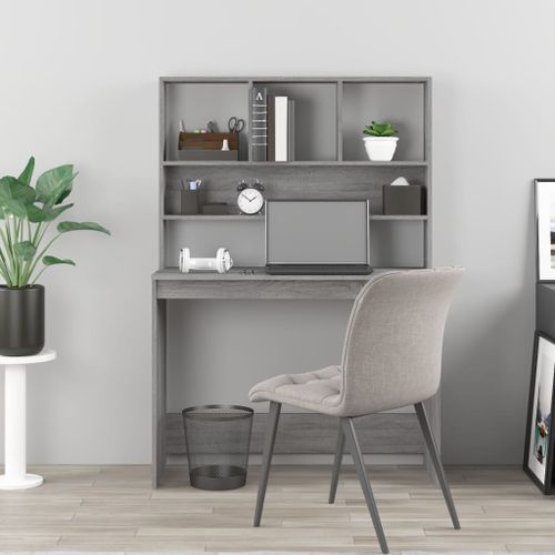 Bureau avec étagères Sonoma gris 102x45x148cm Bois d'ingénierie - Photo n°3; ?>