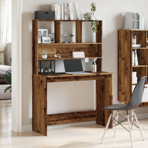 Bureau avec étagères vieux bois 102x45x148 cm bois d'ingénierie - Photo n°2; ?>